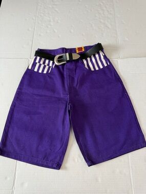 Vintage Cest Toi Men's Purple Flat Front Shorts with Striped Pocket Detail